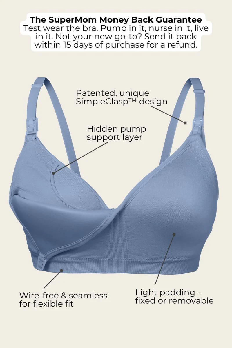 SuperMom® Silhouette Hands-Free Pumping & Nursing Bra | Maine Blue - Image 3